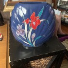 Vintage Midnight Blue Post Modern Vase Oriental Floral Design Jewel Tone Colors