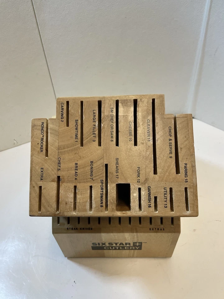 SIX STAR Cubiertos 30 Ranuras Cuchillo Bloque - Madera Maciza Etiquetado Ranura Miel Roble Ronco Foto 2 de 4