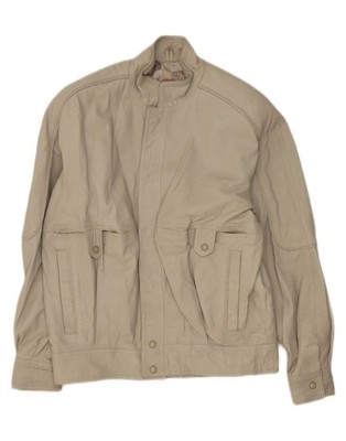 VINTAGE Herren Lederjacke IT 46 Small Grau Leder YE10