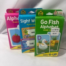 School Zone Flash Cards Lot of 3 Alphabet, Sight Words Go Fish Alphabet