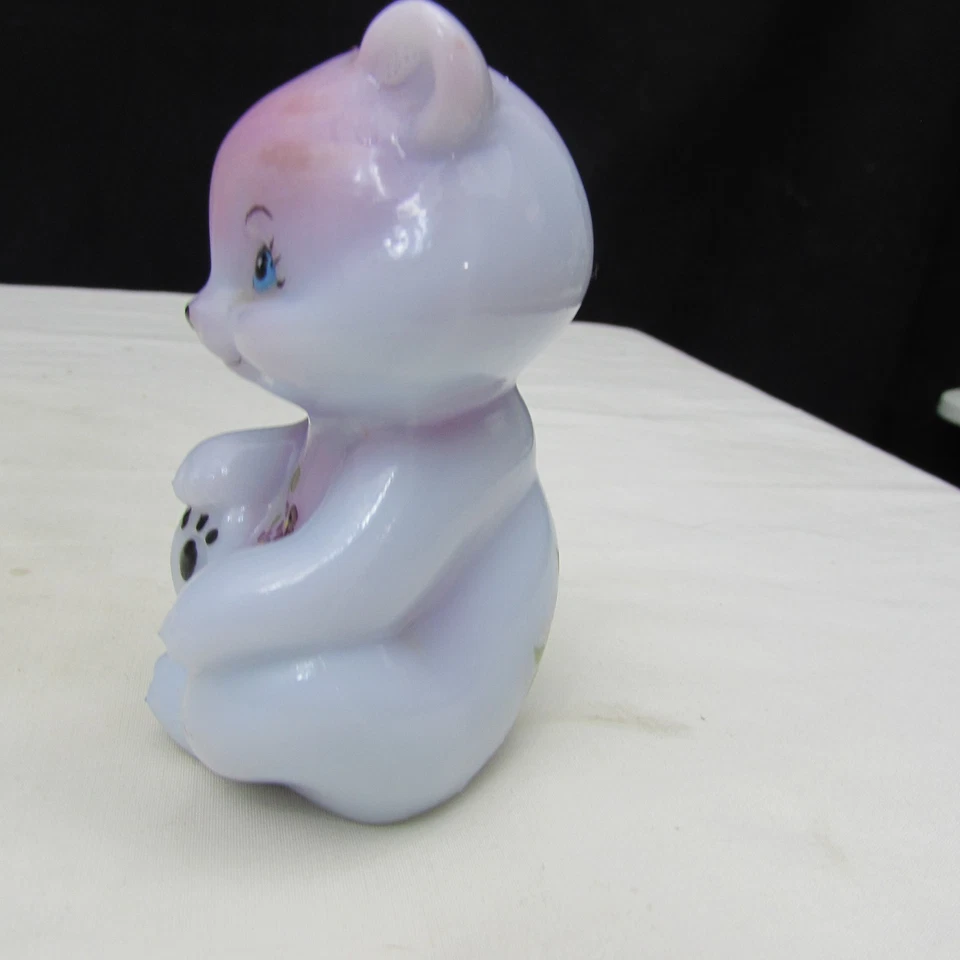 Fenton Blue Burmese OOAK MARILYN WAGNER Violets Hand Painted Sitting Bear W321 - Image 4 of 4