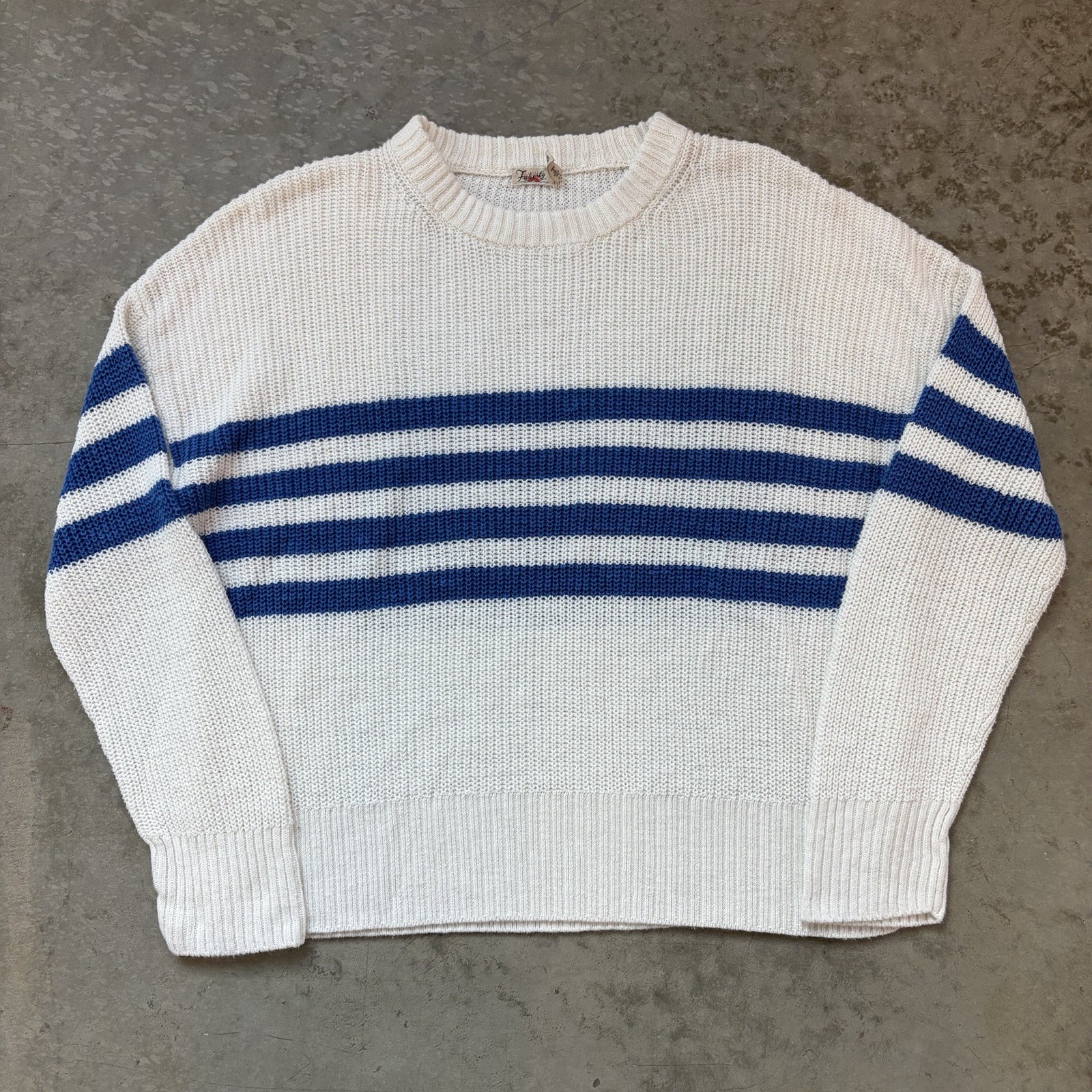 Faherty Miramar Linen Organic Cotton Stripe Sweater Casual Ivory Women’s Medium
