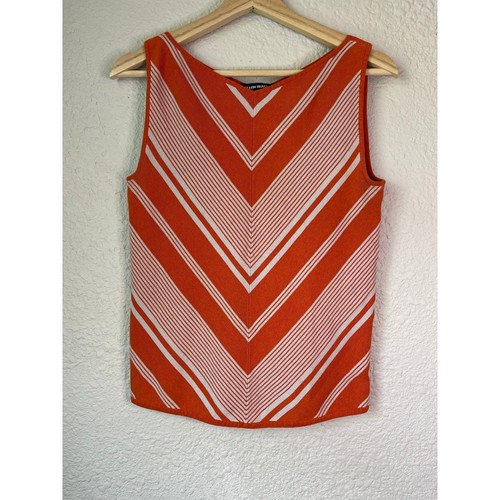 Ellen Tracy Orange White Striped Sleeveless Top Women's Size S