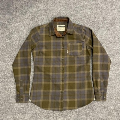 FLAG NOR FAIL Plaid Flannel Button Up Shirt Womens XS Grey Green Long Sleeve