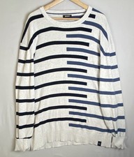 DKNY Men  s XXL Stripe Knit Sweater Lightweight Crew Neck Blue White