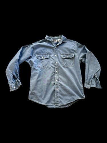 Vintage 70s Big Mac Work Shirt Medium Blue Button Up JC Penney Flaws - Picture 1 of 15