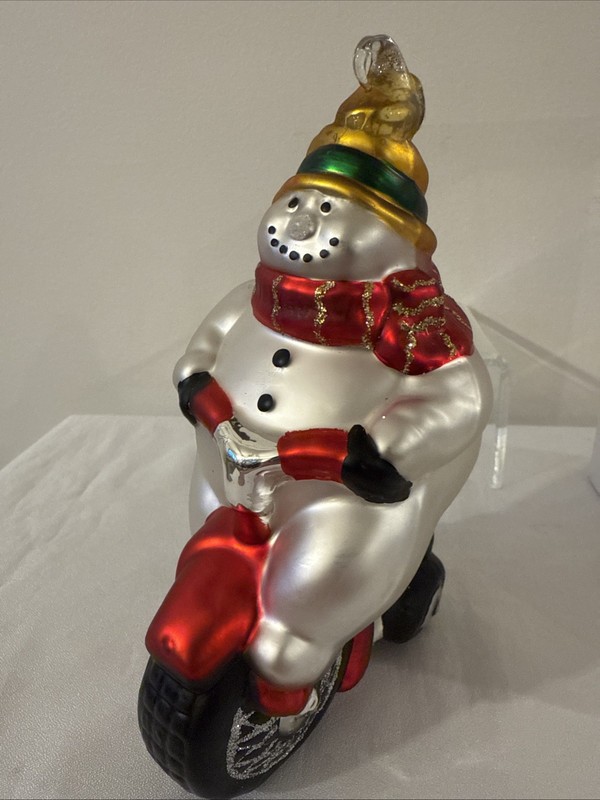 Department 56 Mercury Glass Christmas Ornament Snowman Riding Tricycle 77056