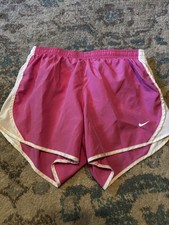 Nike Dri-FIT Girls Running Shorts L Pink/White Drawstring Elastic Waist