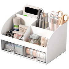 Desk Organizer with Drawers Pen Holder Makeup Storage Desktop White