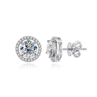 D/VVS1 Round Cut Moissanite Halo Stud Earrings for Women Man 925 Sterling Silver