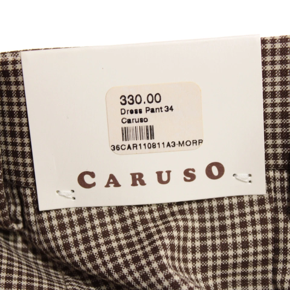 Pantalones de vestir Caruso nuevos con etiquetas talla 50 34 EE. UU. en lana superfina a cuadros marrón Foto 4 de 4
