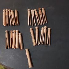 Lot Of 21 Assorted Vintage/ Antique  Wooden Clothes Pins Rounded Flat Wood 4"