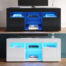 TV Unit Cabinet With LED Light 120cm High Gloss TV Table Storage For Living Room