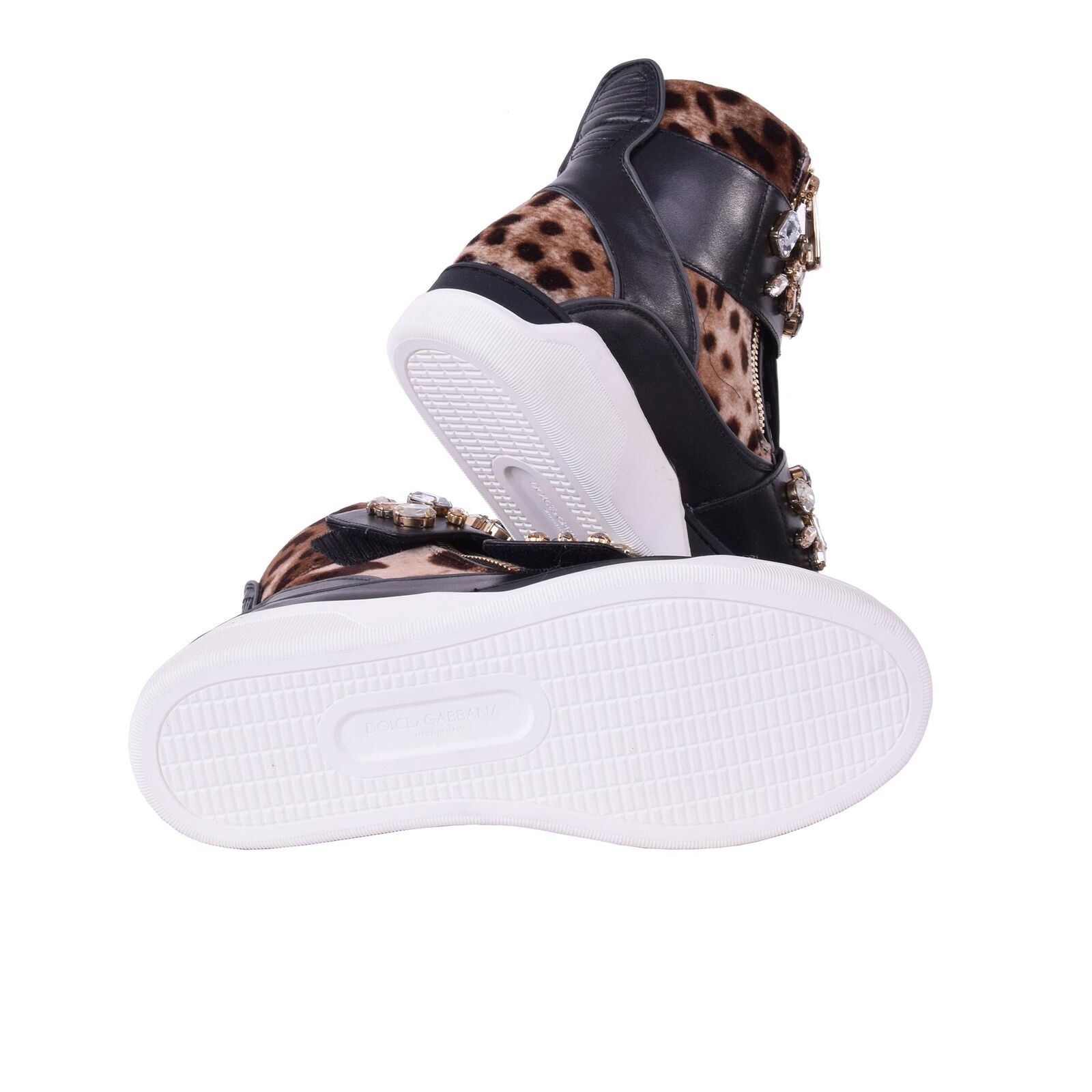 DOLCE & GABBANA Crystals Leopard High-Top Zip Sneakers Shoes Black 05875 DOLCE & GABBANA Crystals Leopard High-Top Zip Sneakers Shoes Black 05875