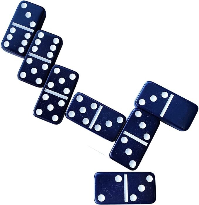 Dominoes Double Six Jumbo Set of 28 Navy Blue title w/White