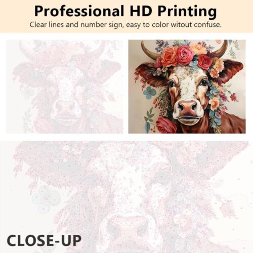 Paint by Numbers Kit DIY Painting Acrylic Paints Home Decor Wall Art Cow - Picture 3 of 4