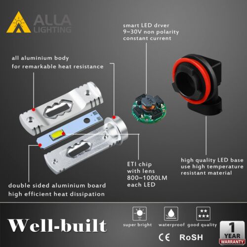 Alla Lighting LED H11 Driving Fog Light Bulb Lamp Super White 6000K Replacement - Foto 7 di 8