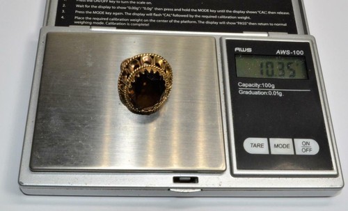 Solid 14k yellow gold women ring sz 5.5 w 20ct Oval smoky topaz or quartz 10.35g - Picture 6 of 6