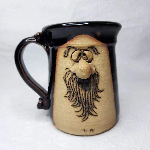vintage PETER PETRIE funny ugly face bearded 3D mug cup pottery 1970s