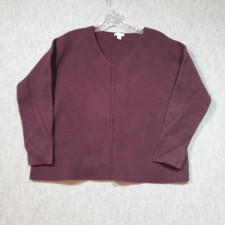 J.Jill Sweater Womens Petite Small Red Cotton Blend Knit V Neck Seamed Pullover