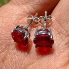 2Ct Round Cut Halo Lab Created Red Ruby Stud Earrings 14k White Gold Plated