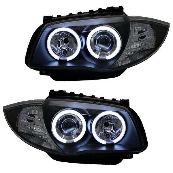 Scheinwerfer Klarglas Ccfl Angel Eyes FüR BMW E81 Bj. 04-11 Schwarz-image