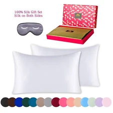 BlueHills 22 Momme Mulberry Silk Pillowcase 3 piece Gift Set White Standard