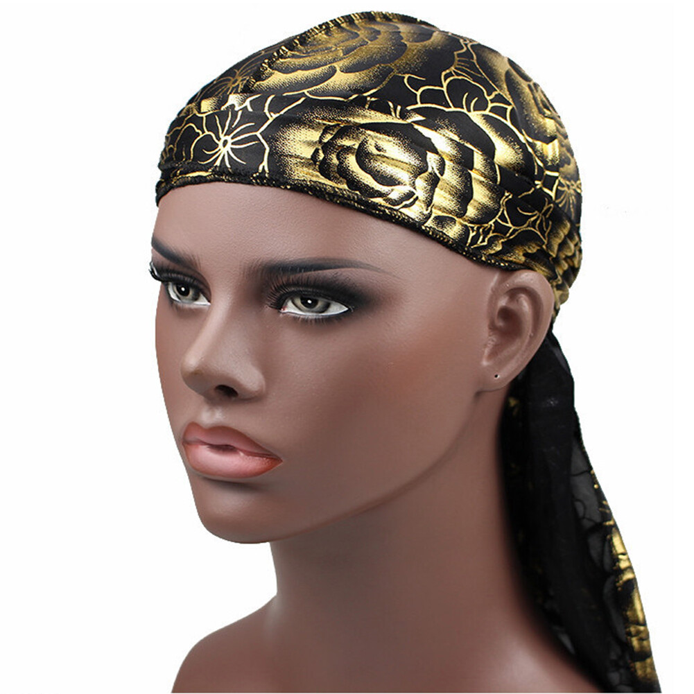 APL Cappello Turbante Setoso Unisex Durag Bandane Raso Con Stampa Fiori di Rosa Lungo 