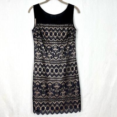 NWT Laundry By Shelli Segal Black Bleaded Lace Formal Mini Sheath Dress Sz 4