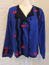 Julia L.blackwood Wool Felt Jacket Blue Patch Detail Large Lagenlook Fiber Art