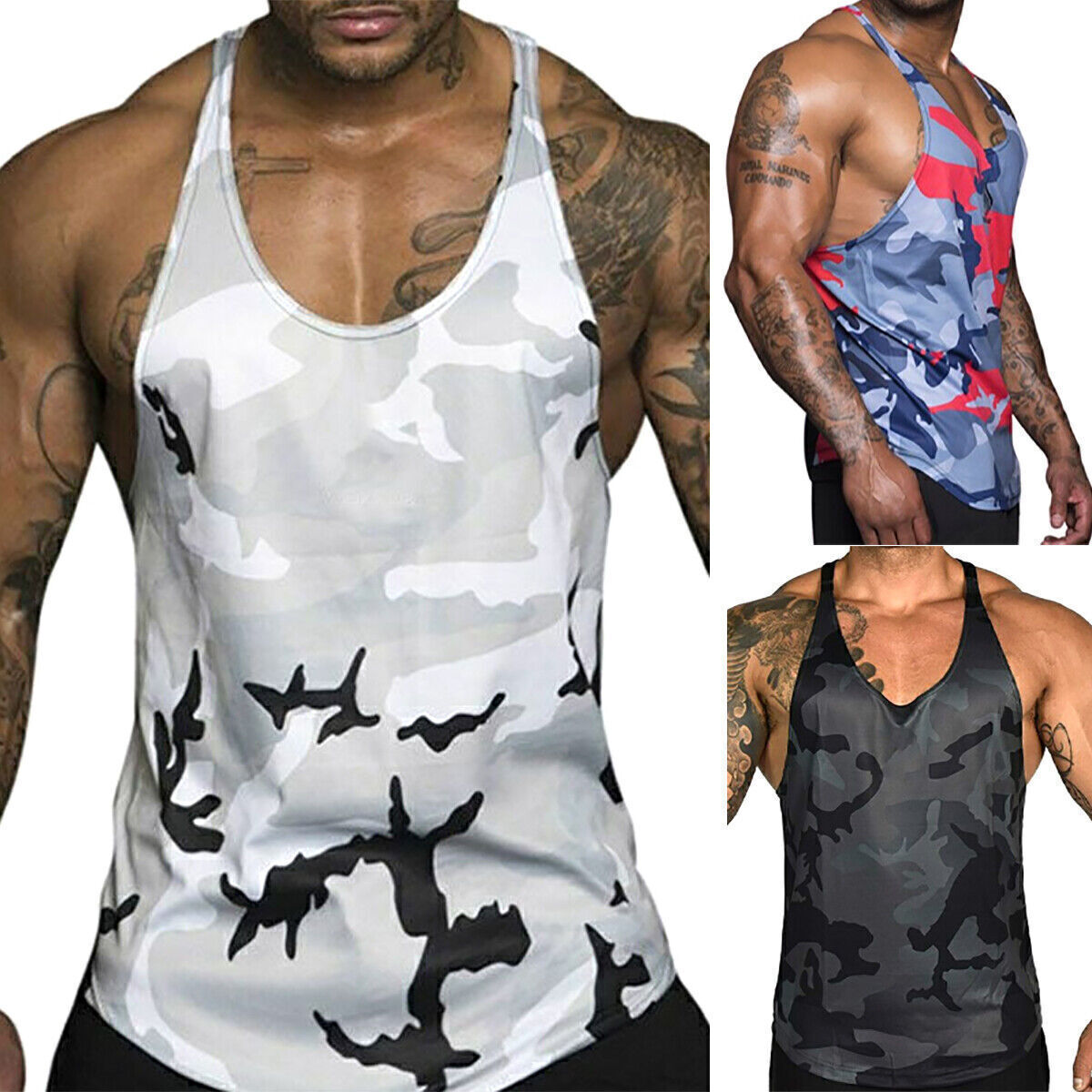 Mens Camo Muscle Sleeveless Tank Top Undershirt TShirt Gym