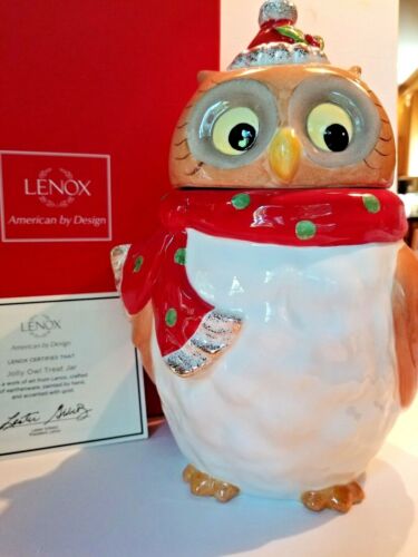 Lenox Jolly Owl Holiday Treat Christmas Cookie Jar 9.5"  NEW IN BOX - Picture 1 of 9