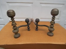GREAT PAIR OF ANTIQUE 19th CENTURY BOSTON BRASS  Hunneman ANDIRONS
