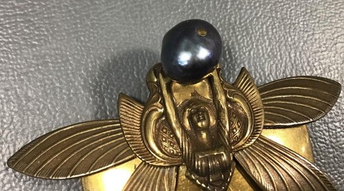 Jan Michaels San Francisco artist Art Deco style pin large black stone & brass - Picture 4 of 9