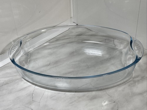 Pyrex große ovale Schale Kuchen/Braten Klarglas mit Griffen 15,5" Vintage