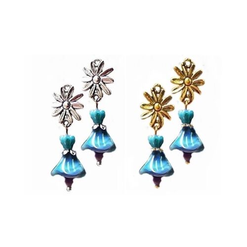 Earrings Czech glass flower drop COLOR CHOICE and clip on or pierced - Bild 10 von 10