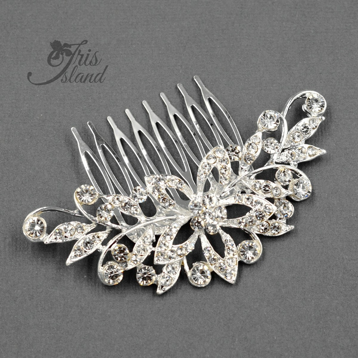 Crystal Pin Comb Rhinestone Flower 3 PC Mini Hair Comb Set, Bridal Gem Small  main image 3