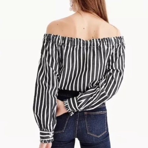 J.Crew Off-The-Shoulder Striped Bow Top Size Small Black White - Bild 3 von 10