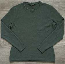 Lafayette 148 New York Cashmere Sweater With Furled Hem Green Size Medium Petite