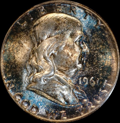 1961 Franklin Half Dollar Silver, PCGS MS64 Celestial Toning, As Shown 200 - Picture 3 of 4