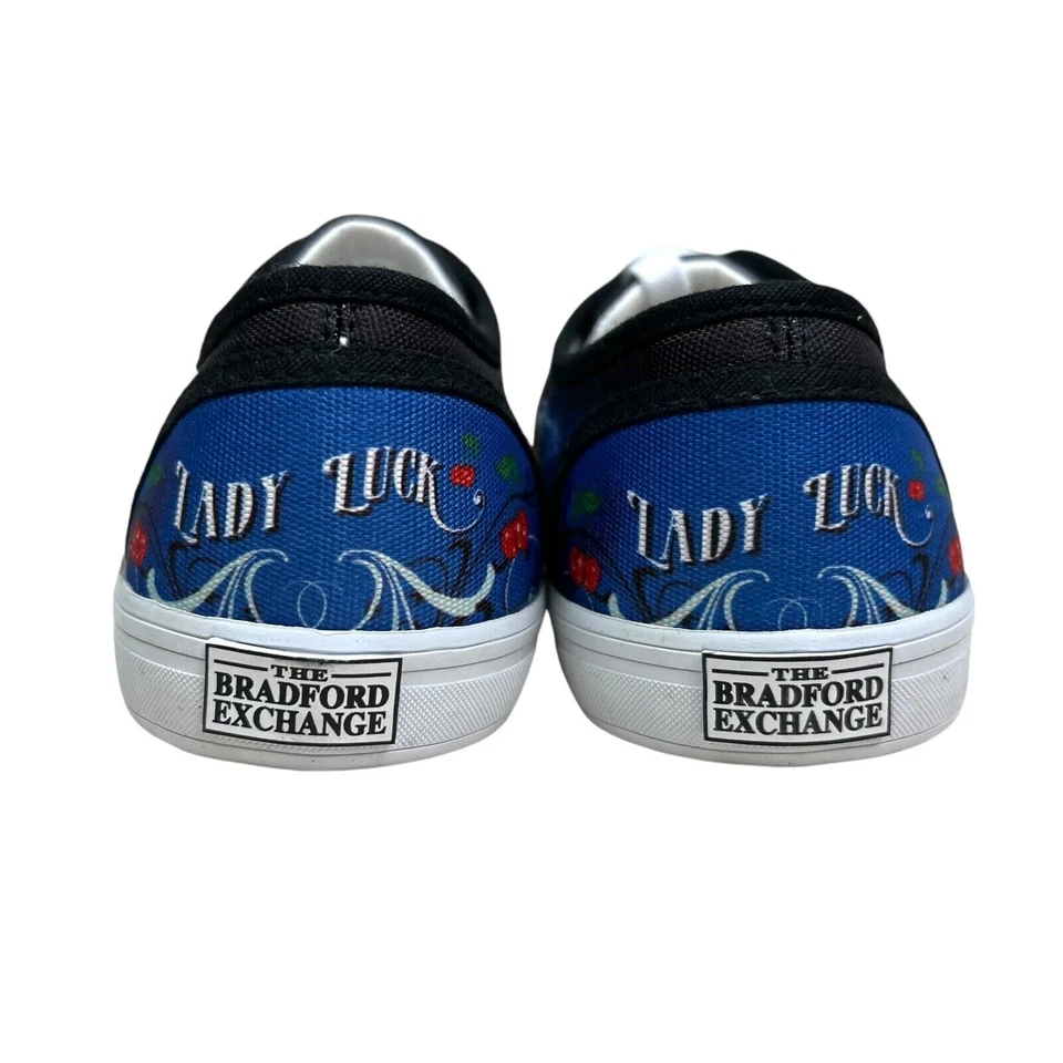 Tênis Bradford Exchange Feminino Lady Luck Arte Usável com Cadarço Preto Azul Tamanho 6 - Imagem 2 de 4