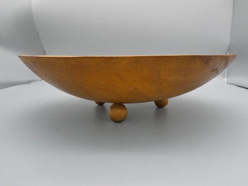 Footed Wooden Dough Fruit Bowl Strawberries Hand Painted Rustic Farm Vintage 12" - Picture 2 of 11