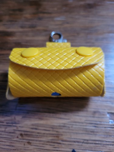 New Dog Poop Bag Holder & Bags Handmade vinyl Pickup Keys Golden Yellow Quilt - Picture 3 of 4