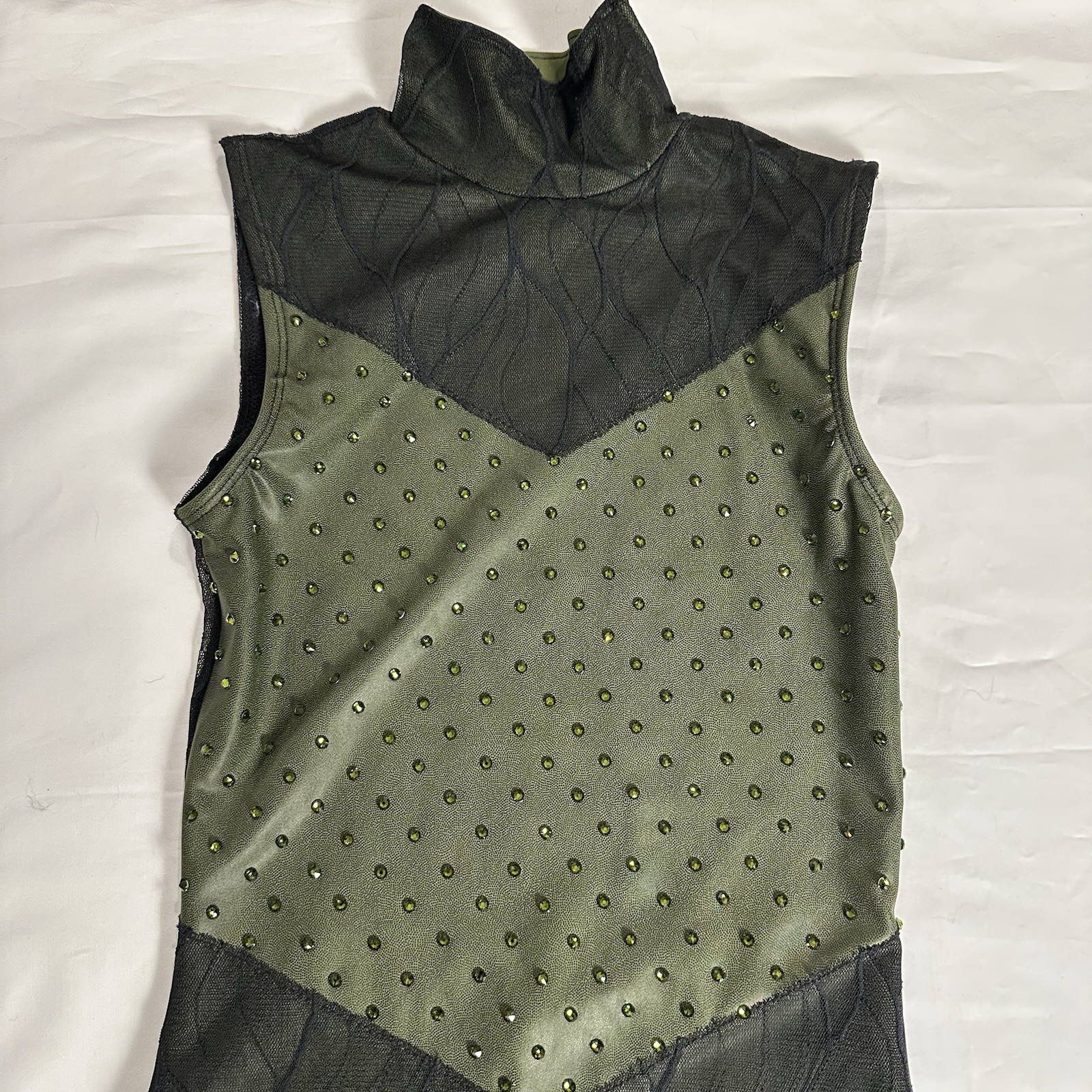 Green Black Patterned Mesh Custom Rhinestone Bike… - image 8