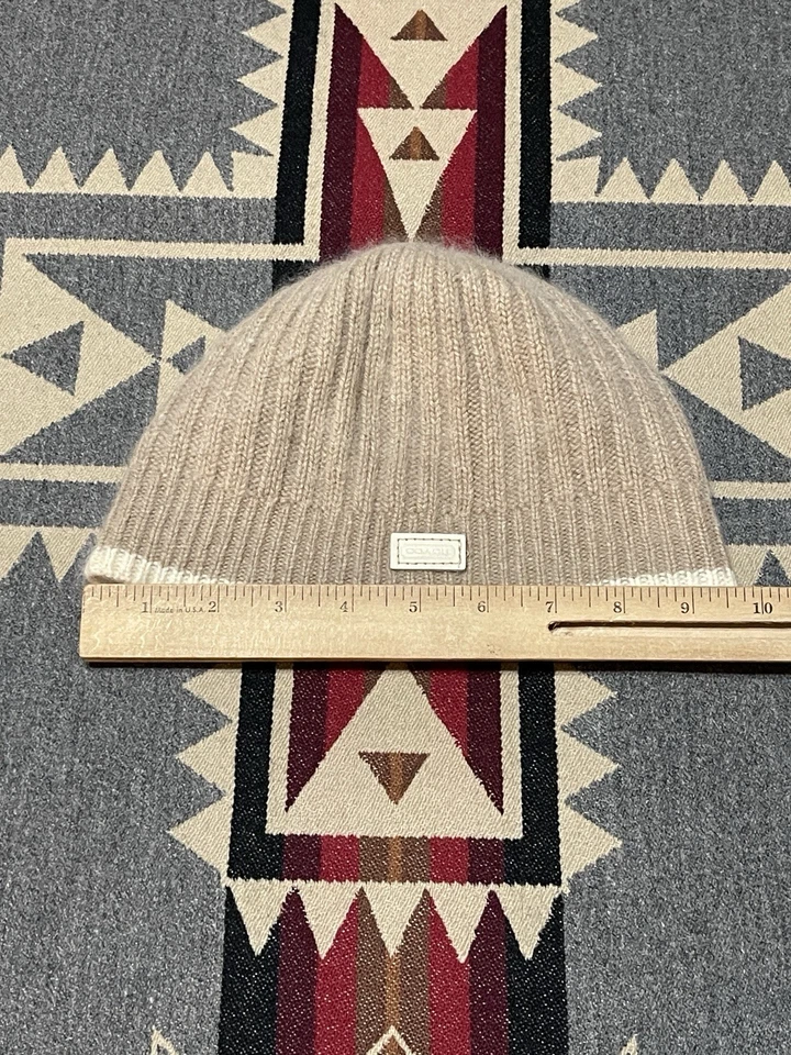 Coach Beanie Hat Wool Cashmere Angora Beige Logo Patch T40 - Image 3 of 4