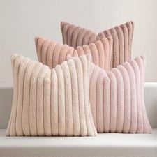Faux Fur Plush Decorative Throw Pillow Covers 18x18 18" x 18" Pack of 4 Pink