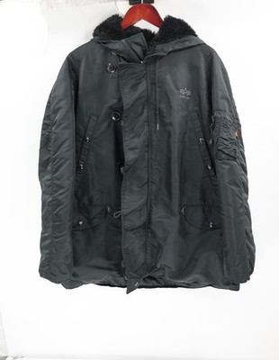 Alpha Industries Jacket Mens Large Extreme cold weather parka N-4B Hooded Black