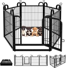 6 Panels Dog Pen Pet Playpen Kennel Fence Puppy Exercise Barrier Outdoor Indoor