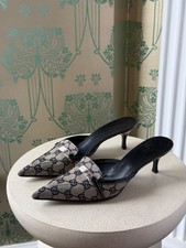 Vintage Gucci by Tom Ford GG Monogram Canvas Kitten Heels Pointed Toe Mules 37