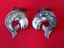 Vintage William Spratling Sterling Fish Cufflinks w/ Abalone Signed Taxco